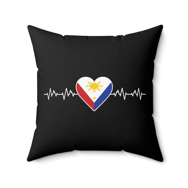 Vintage Filipino Heartbeat Philippine Flag Tee Shirt Gift | Cute Loyalty Nationalism Graphic Men Women T Shirt Spun Polyester Square Pillow