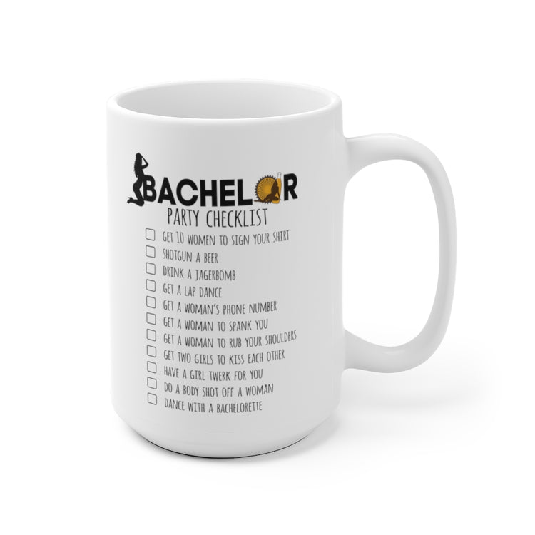 White Ceramic Mug Novelty Bachelors Funny Bridal Marriage Checklist Bride Humorous Engagement