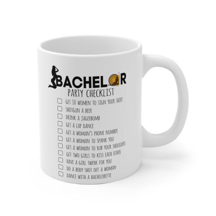 White Ceramic Mug Novelty Bachelors Funny Bridal Marriage Checklist Bride Humorous Engagement