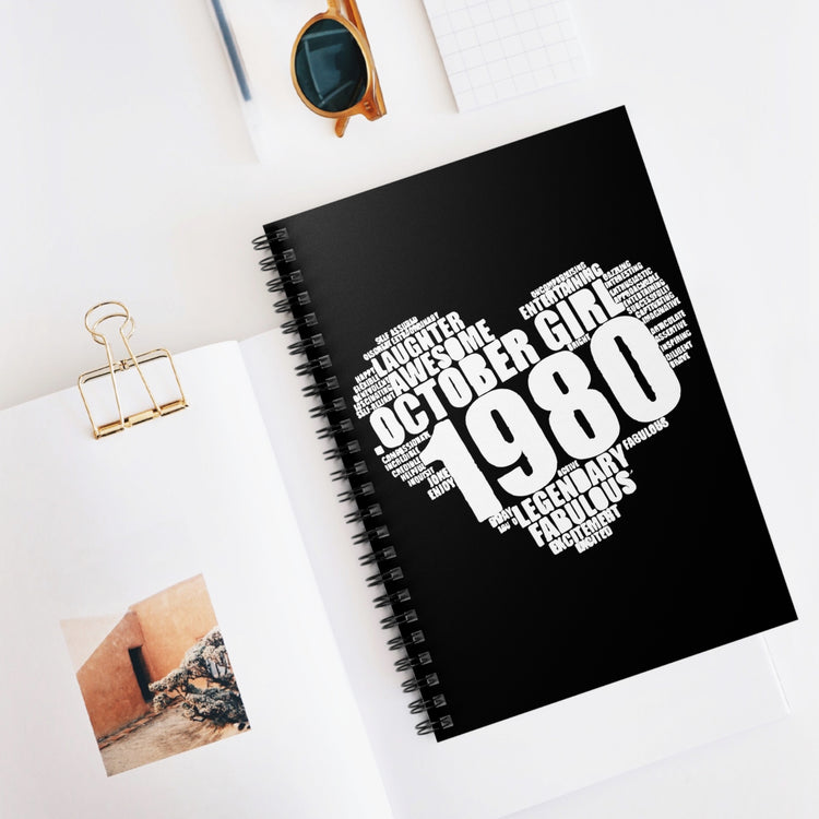 October's Girl 1980 Celebrants Party Graphic Tee Shirt Gift | Cute 40th Celebrations Saying Men Women T Shirt Spiral Notebook - Ruled Line