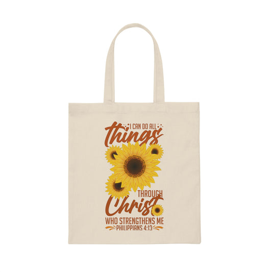 Inspirational Christianity Sunflowers Philippians Catholic Motivational Religious Uplifting Scriptures Saying Canvas Tote Bag