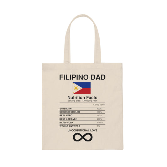Humorous Filipino Nutrition Facts Enthusiasts Illustration Hilarious Father's day Asian Cuisines Sayings Canvas Tote Bag