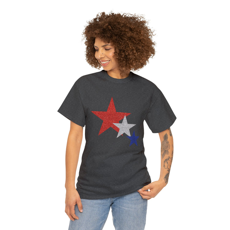 Shirt Funny Three Stars Fourth Of July Fireworks Holiday  Hilarious Patriotic Party T-Shirt Unisex Heavy Cotton Tee