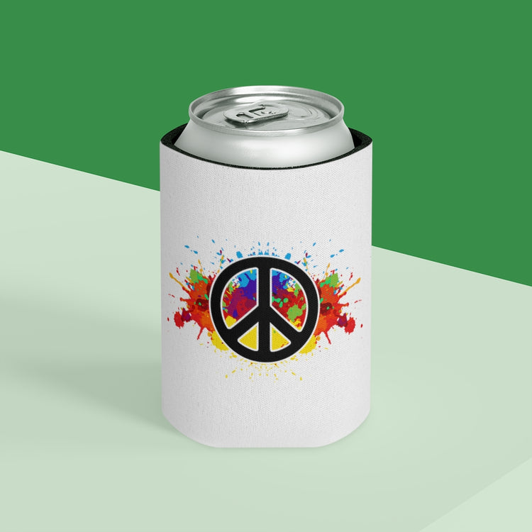 Beer Can Cooler Sleeve Hilarious Paint Peace Hipsters Sign Illustration Gags Humorous Splattered
