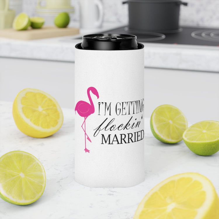 Beer Can Cooler Sleeve Humorous Bridal Entourages Flamingoes Illustration Puns Hilarious Bridesmaids