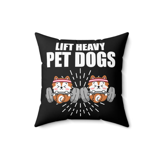 Humorous Pet Dog Weightlifting Physical Fitness Enthusiast Novelty Weightlifter Working Out Bodybuilding Fan Spun Polyester Square Pillow