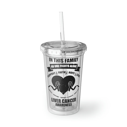 16oz Plastic Cup Novelty This Family Overcome Support Liver Cancer Awareness Hepatic Disease Disorders Encouraging