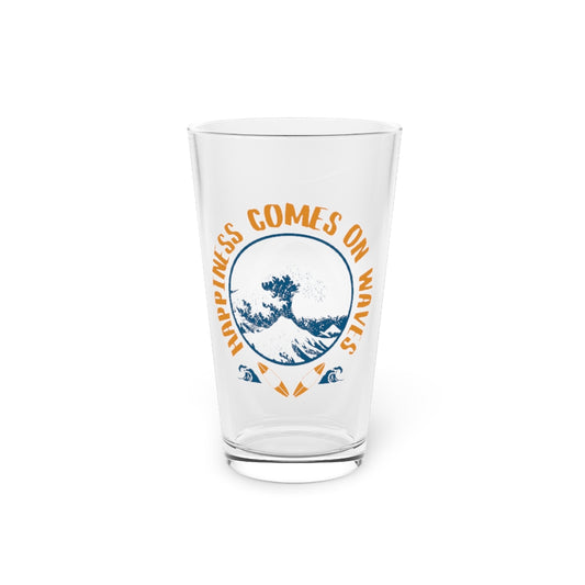 Beer Glass Pint 16oz  Happiness Comes On Waves Tropical
