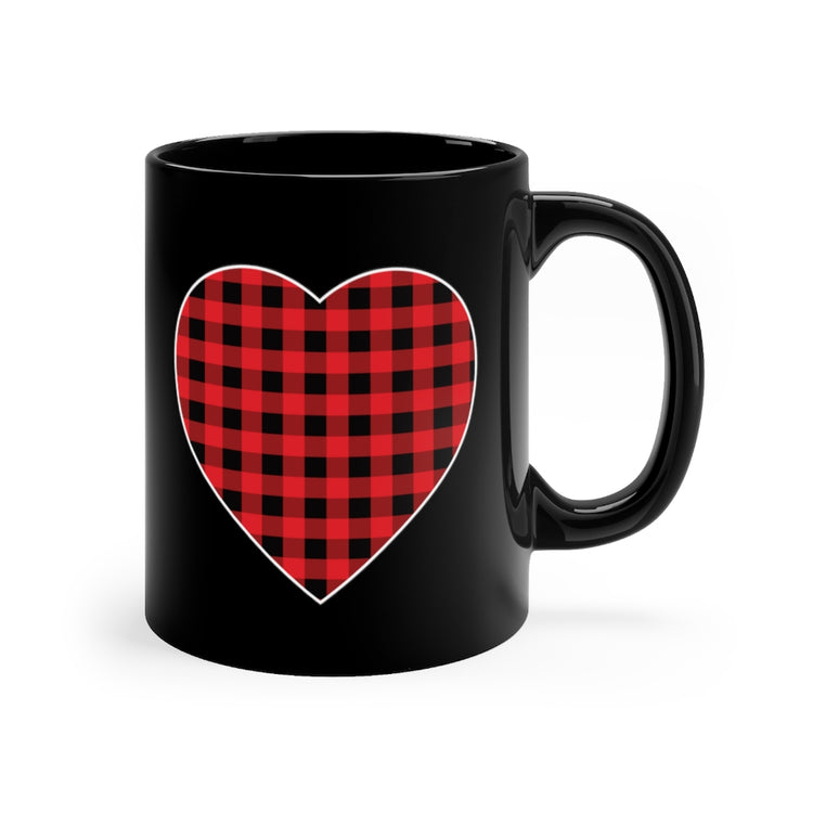 11oz Black Coffee Mug Ceramic Motivational Checkered Hearts Couples Lovers Illustration Inspirational Plaid