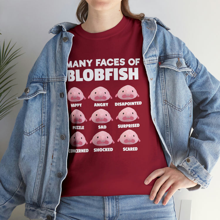 Shirt Funny Many Faces Of Blobfish Ugly Weird creatures viral lovers Humorous Memes T-Shirt Unisex Heavy Cotton Tee