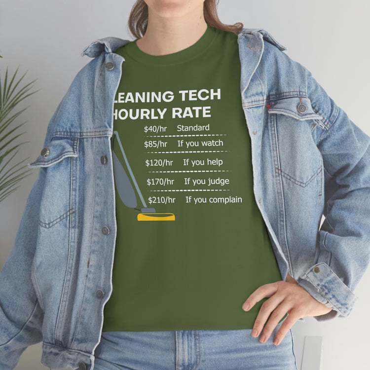 Novelty Cleaners Household Chores Janitorial Costs Humorous Maintenance Staff Wage Men Women T Shirt Unisex Heavy Cotton Tee
