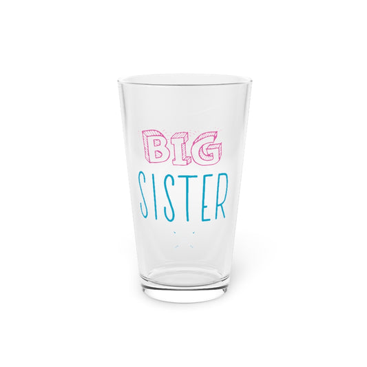 Beer Glass Pint 16oz Big Sister Announcement Little