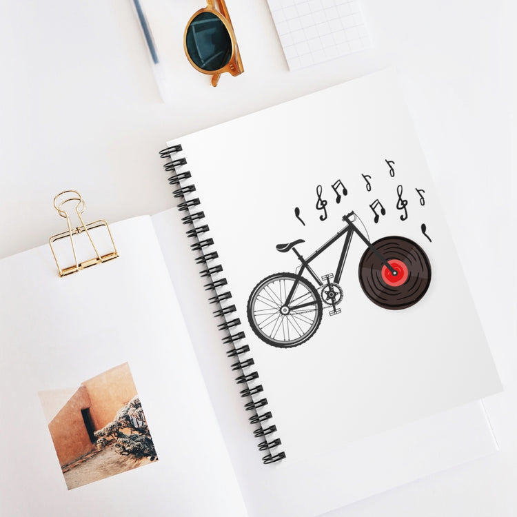 Spiral Notebook Hilarious Riding Bicyclist Old-Fashioned Sounds Novelty Biker Recorder Playing Men Women