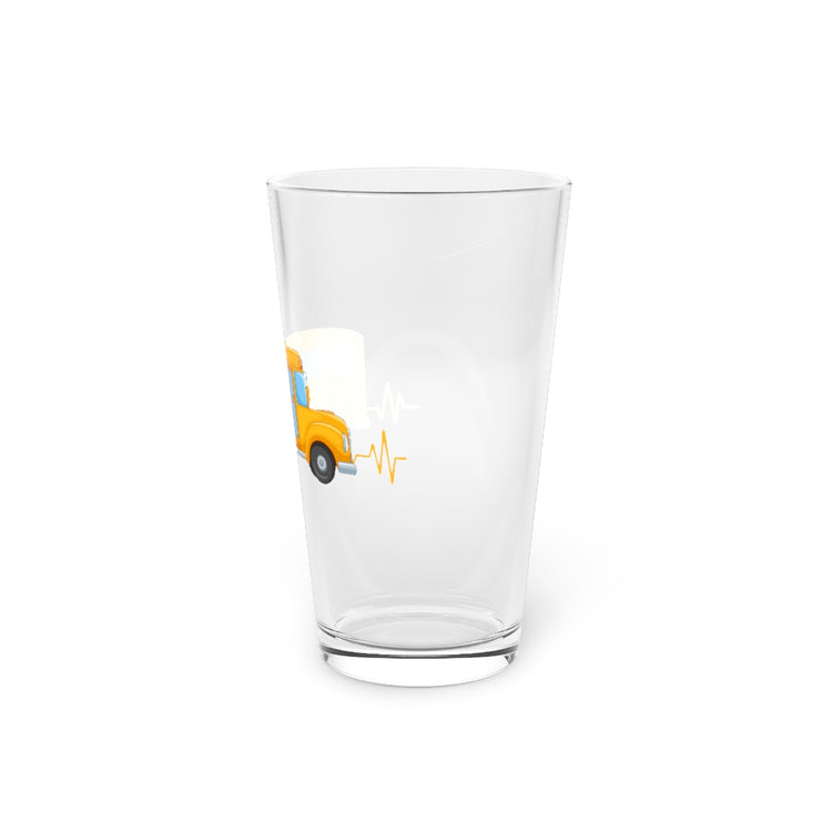 Beer Glass Pint 16oz  Novelty Heartbeats Students Transportation Motorbus Schooling Hilarious