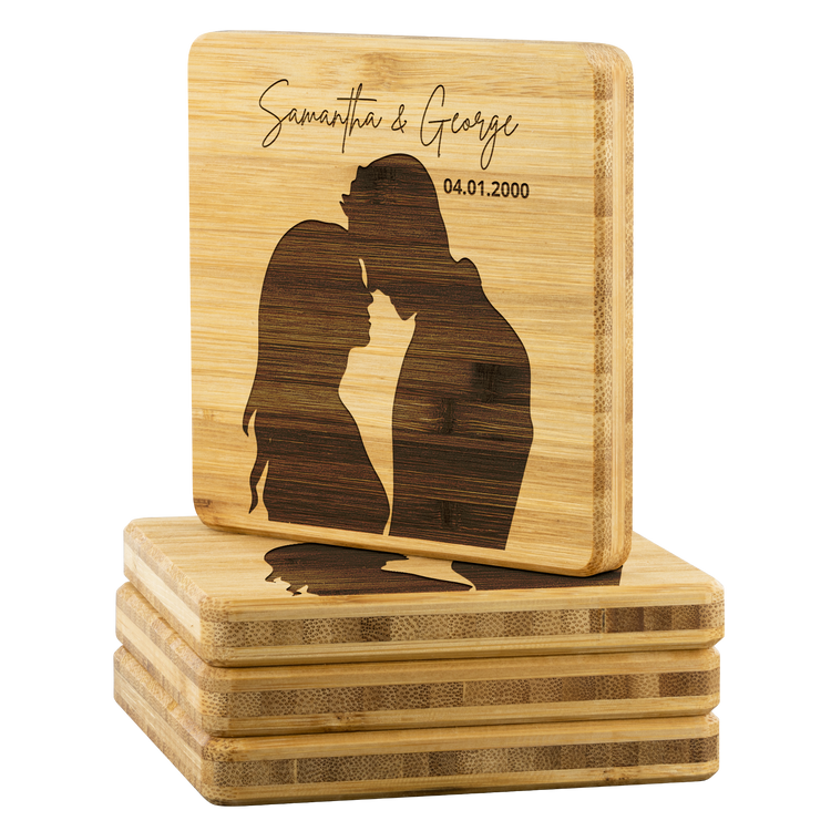 Custom Couple Name Bamboo Coaster