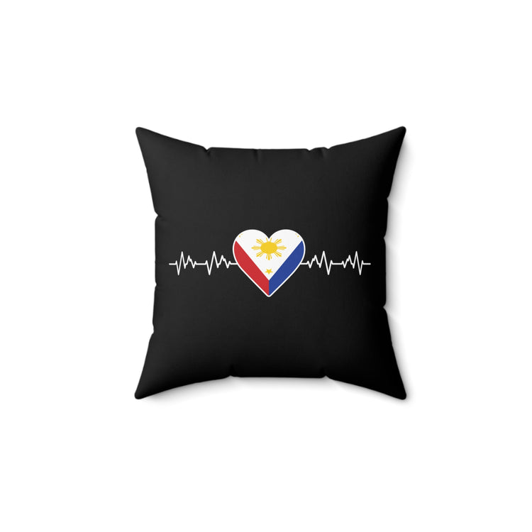 Vintage Filipino Heartbeat Philippine Flag Tee Shirt Gift | Cute Loyalty Nationalism Graphic Men Women T Shirt Spun Polyester Square Pillow