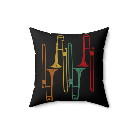 Retro Trombonist Jazz Music Horn Trumpets Spun Polyester Square Pillow