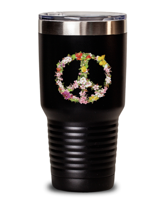 30 oz Tumbler Stainless Steel Insulated Funny Floral Peace Sign Love