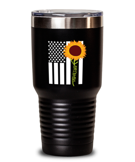 30 oz Tumbler Stainless Steel Insulated Funny American Flag Dispatcher Sunflower Hippie Floral