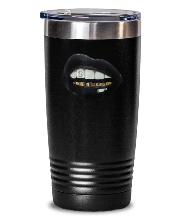 20 oz Tumbler Stainless Steel Insulated Funny Black Lips Gold Teeth Fashion