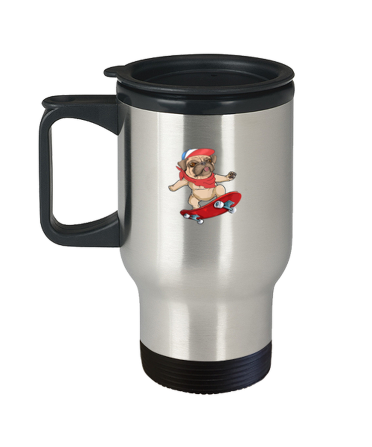 Coffee Travel Mug Funny Pug Skateboard Sports