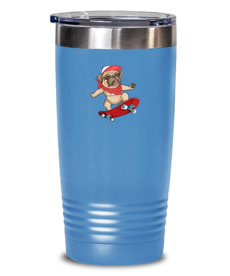 20 oz Tumbler Stainless Steel Insulated Funny Pug Skateboard Sports