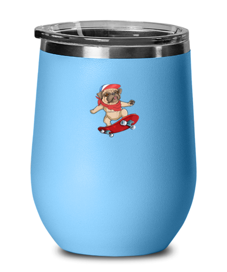 Wine Tumbler Stainless Steel Insulated Funny Pug Skateboard Sports