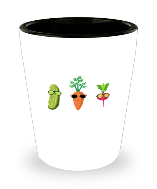 Shot Glass Party Funny Sunglasses Gardening Vegetables Vegan