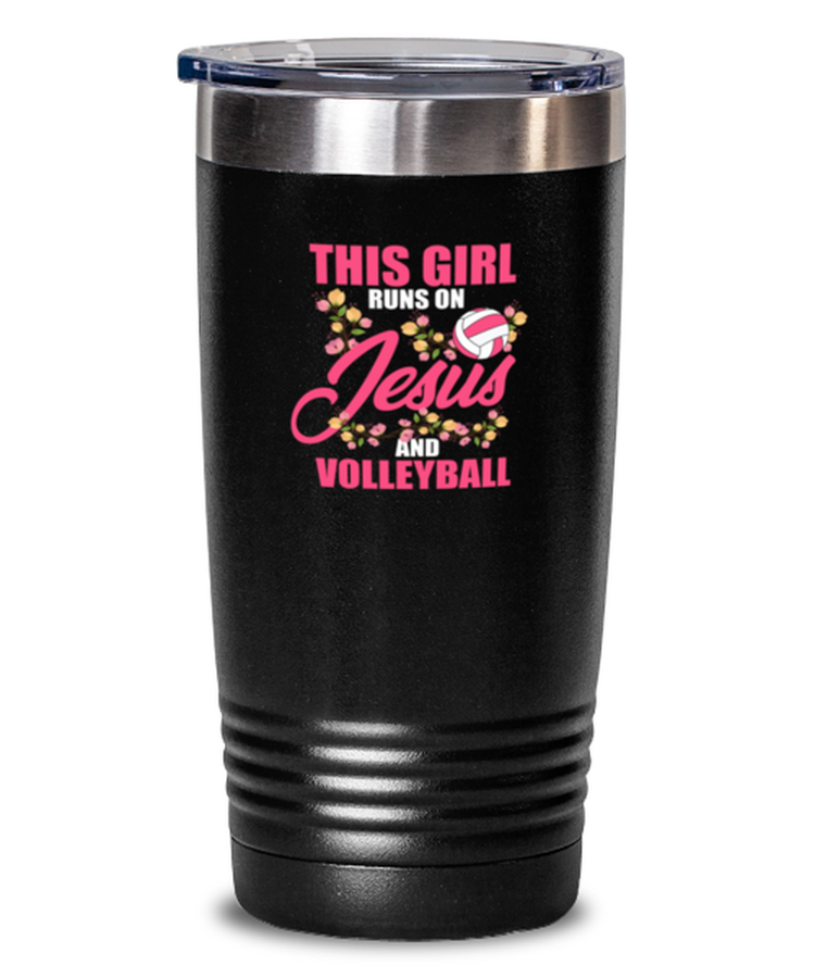 20 oz Tumbler Stainless Steel Insulated Funny This Girl Runs On Jesus And Vollyball