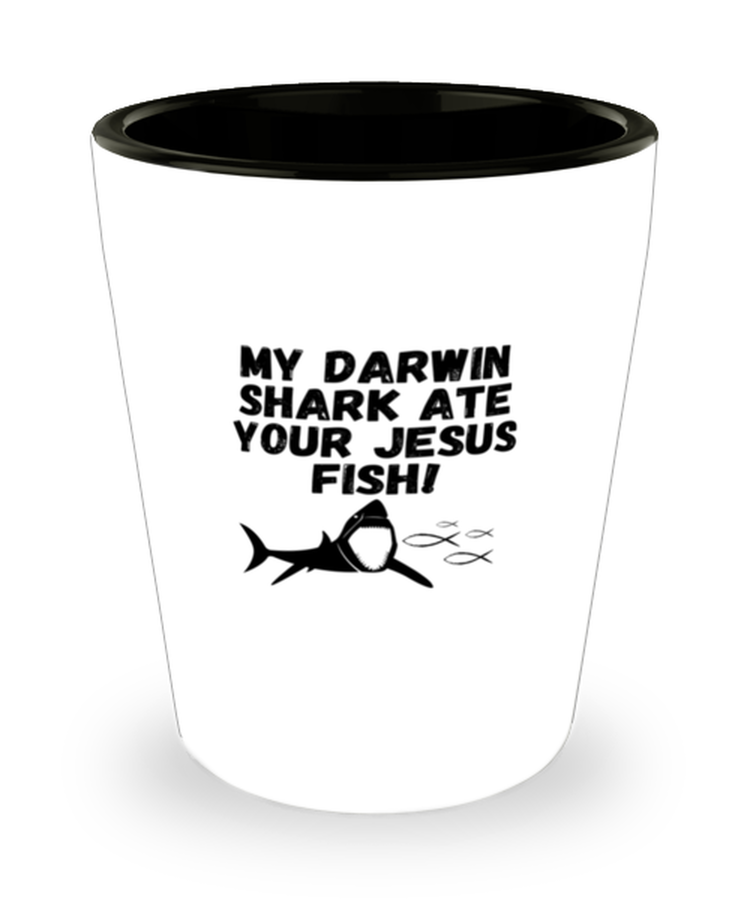 Shot Glass Party  Funny My Darwin Shark Ate Your Jesus Fish
