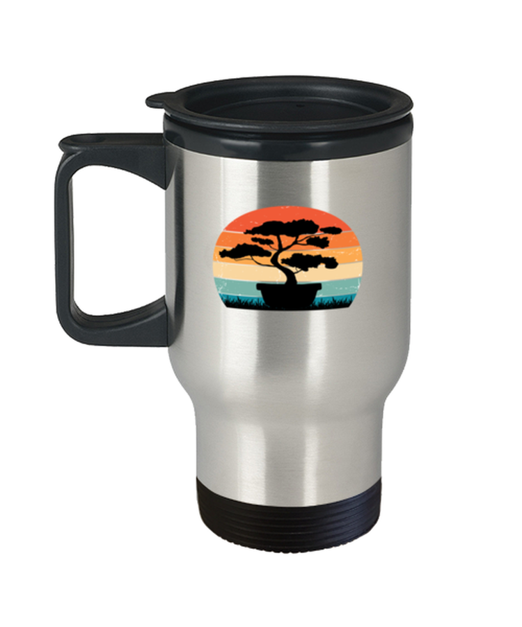 Coffee Travel Mug Funny Japanese Retro Sun Bonsai Tree