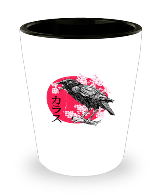 Shot Glass Party Funny Japanese Red Moon Raven