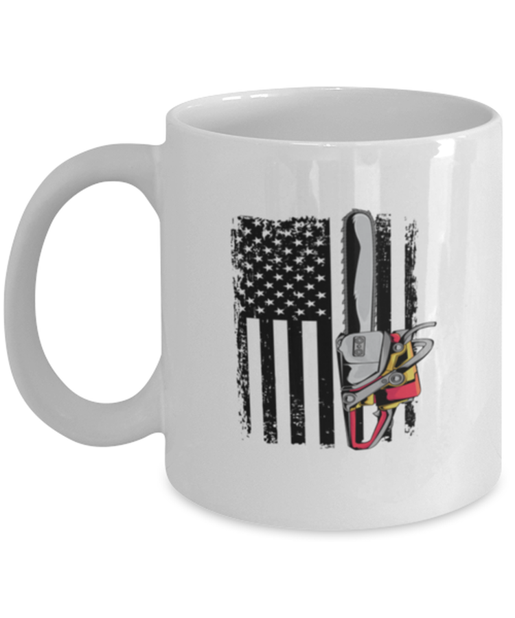 Coffee Mug Funny US Flag Chainsaw