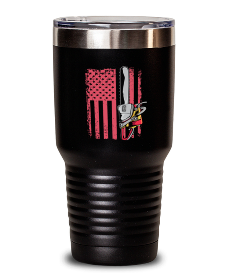 30 oz Tumbler Stainless Steel Insulated  Funny US Flag Chainsaw