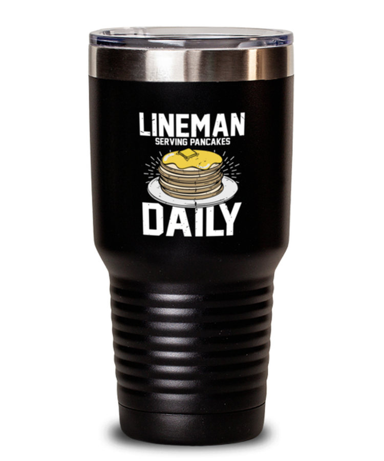 30 oz Tumbler Stainless Steel Insulated  Funny Lineman Football Pancakes