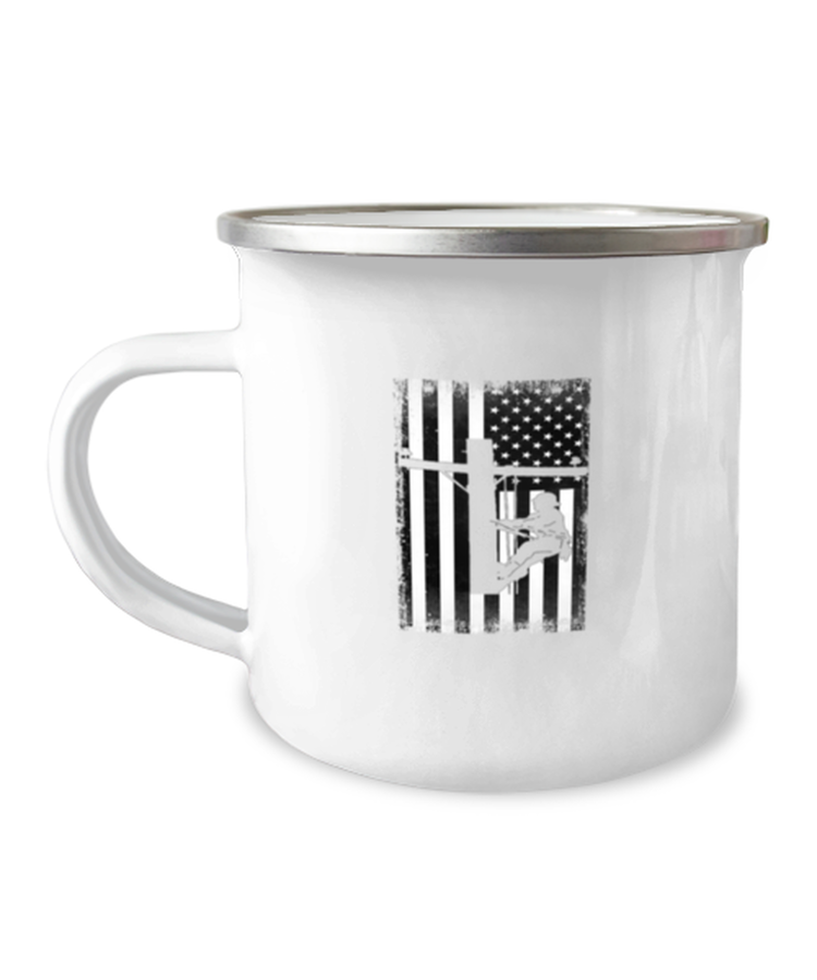 12 oz Camper Mug Coffee Funny Lineman American Flag