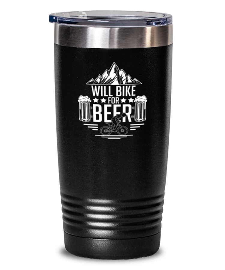 20 oz Tumbler Stainless Steel  Funny Will Bike For Beer