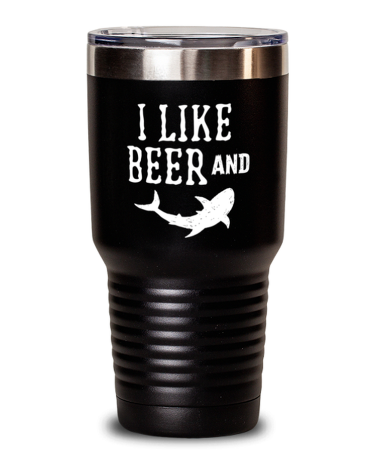 30 oz Tumbler Stainless Steel Funny I Like Beer And Shark