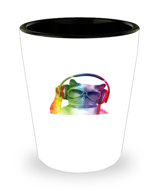 Shot Glass Tequila Party Funny rainbow music cat