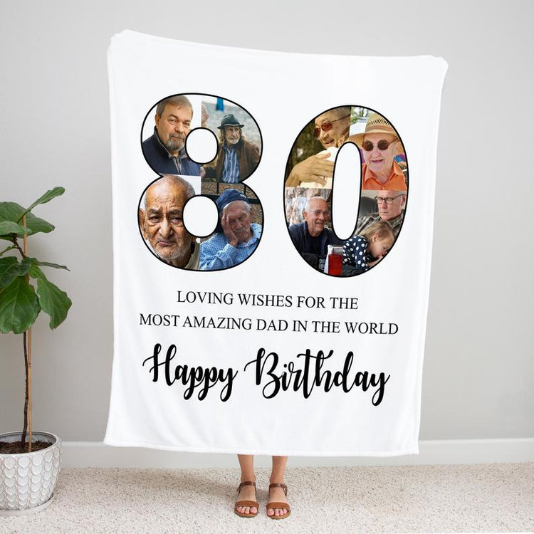 Custom 80th Birthday Photo Blanket Gift