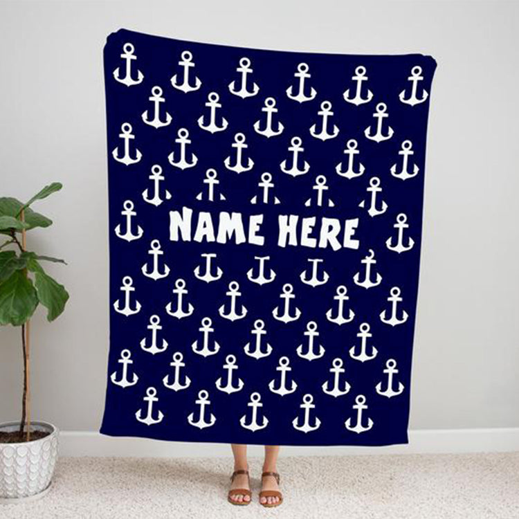 Personalized Anchor Blanket Sailors Navy Gift