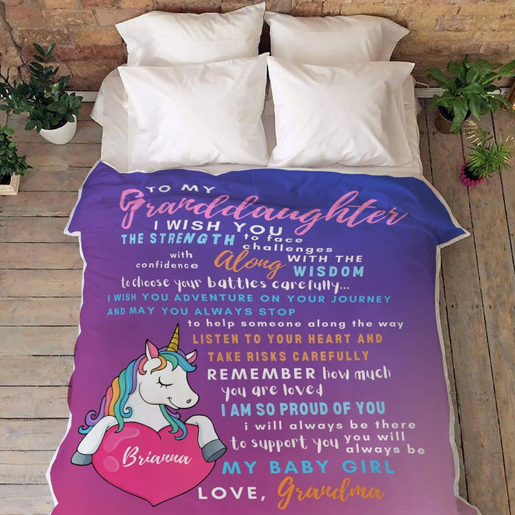 Personalized Granddaughter Unicorn Name Blanket