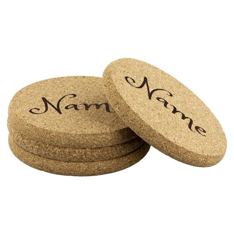 Personalized Name Cork Coasters for Drinks 4Pc Set