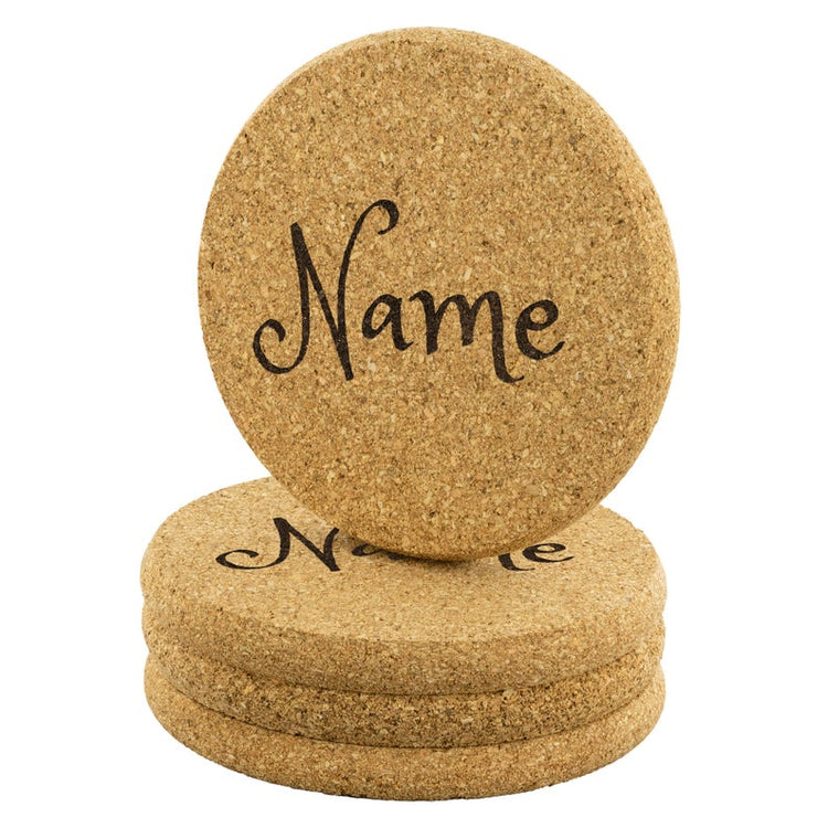 Personalized Name Cork Coasters for Drinks 4Pc Set