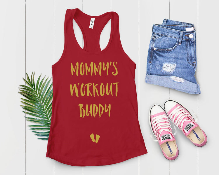 Mommy's Workout Buddy Baby Announcement Tank Top - Teegarb