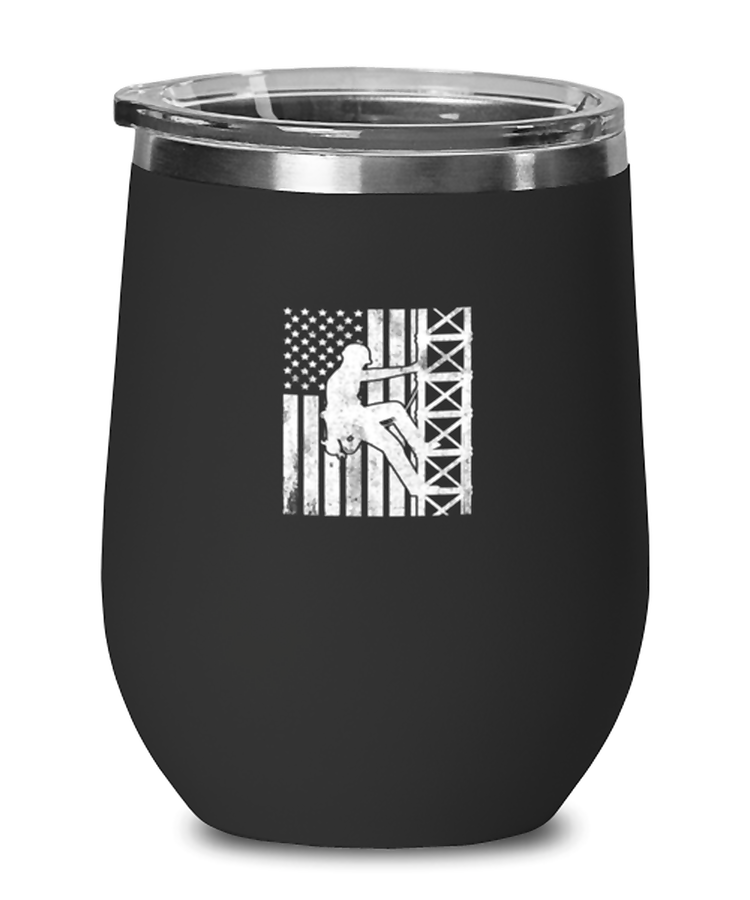 Wine Tumbler Stainless Steel Insulated  Funny American Flag Tower Climber