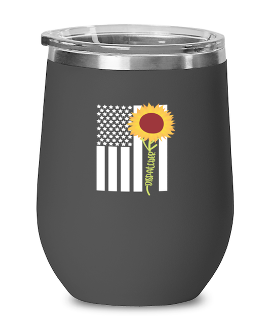 Wine  Tumbler Stainless Steel Insulated Funny American Flag Dispatcher Sunflower Hippie Floral