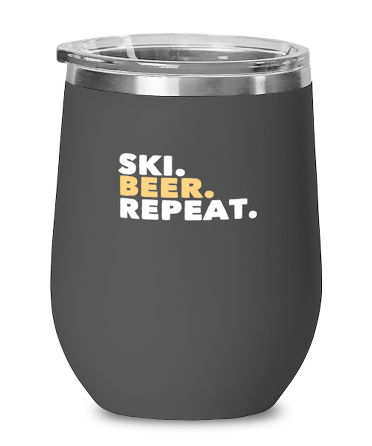 Wine Tumbler Stainless Steel Insulated  Ski Beer Repeat Skiing Beers Adventure