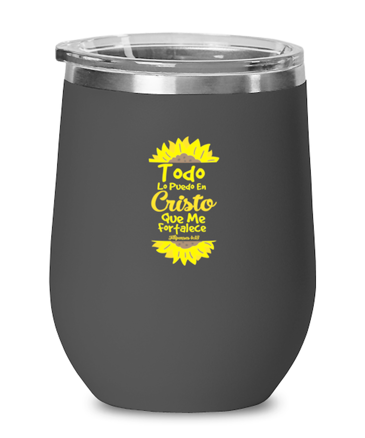 Wine Tumbler Stainless Steel Insulated  Funny Todo Lo Puedo En  Cristo Que Me Fortalece Spanish Bible Ver