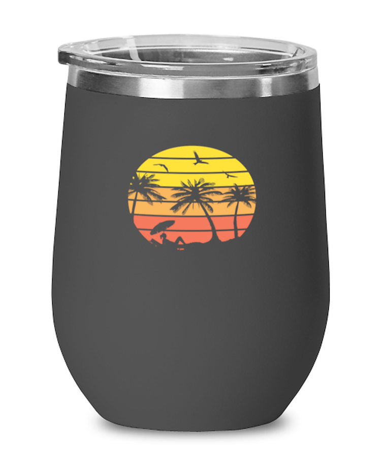 Wine Tumbler Stainless Steel Insulated  Funny Beach Sunset Palm Tree